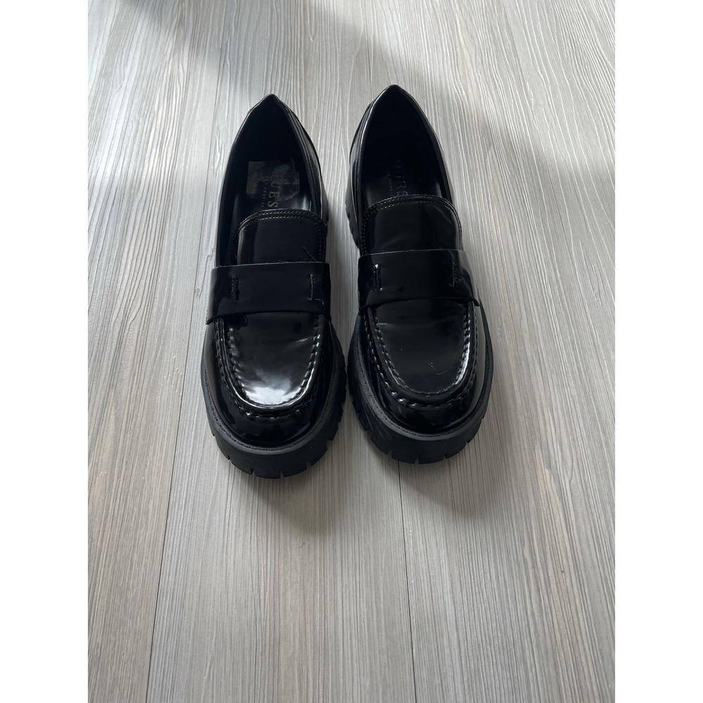 Guess Black Patent Leather Platform Loafers Size 7 1/2 Glossy Work Casual